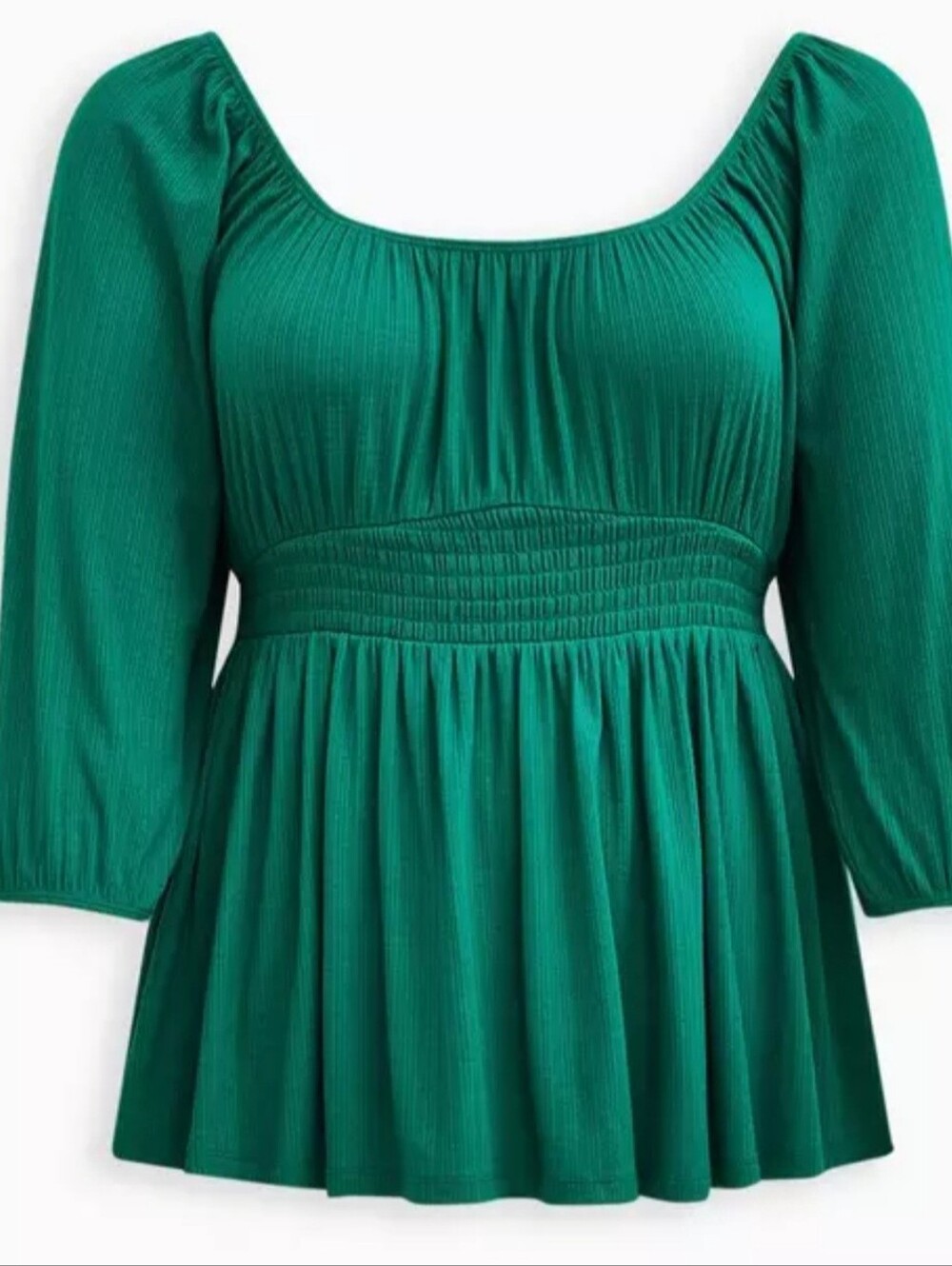 Torrid Jersey Emerald Green. Peplum Smocked Waist Top. Size 2. Sold Out Online